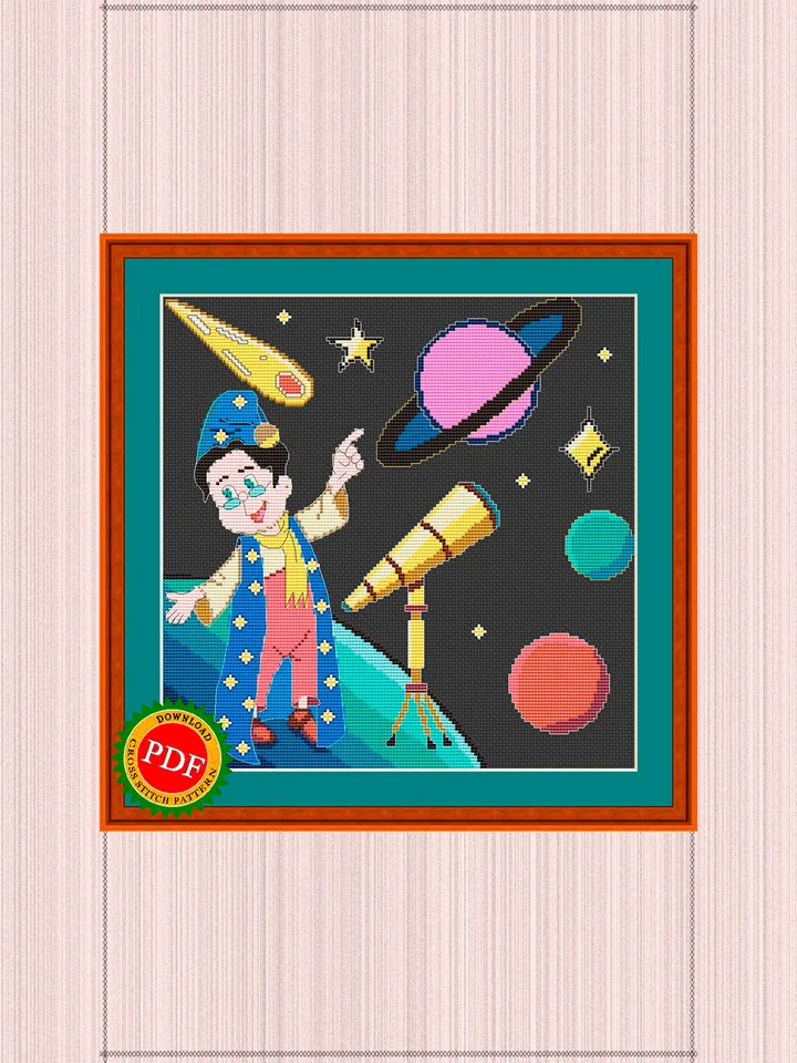 Astronomer Cross Stitch Pattern | Stargazer | Astrologer Chart