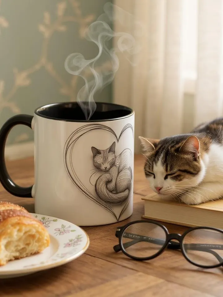 Cat Mom Mug | Black Accent Coffee Cup | Cute Gift for Cat Lovers | Pet Owner Mug | Cozy Cat Decor, Anniversary, Home Office, Cat Mom Mug
