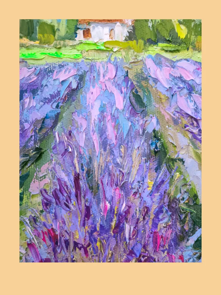 Oil Painting "Provence Landscape" Lavender Fields Original Art Stretched Canvas  Impasto Artwork Floral Landscape Painting 14 x 10 inches by Nata_Lena_Art