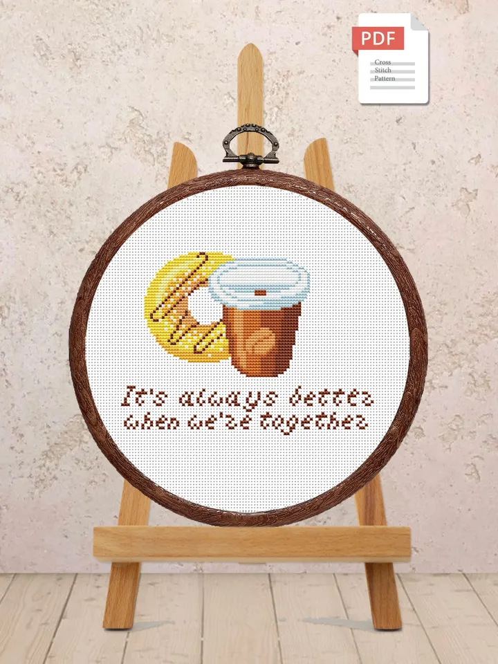 Dessert and Coffee Cross Stitch Pattern, Kitchen Cross Stitch, Embroidery Donut, Dessert Cross Stitch Pattern, Modern Cross Stitch #kt027