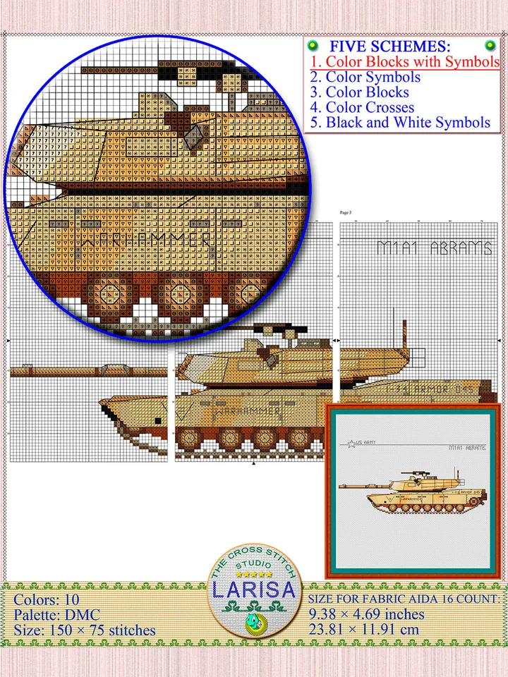 M1 Abrams Cross Stitch Pattern | The Abrams Main Battle Tank