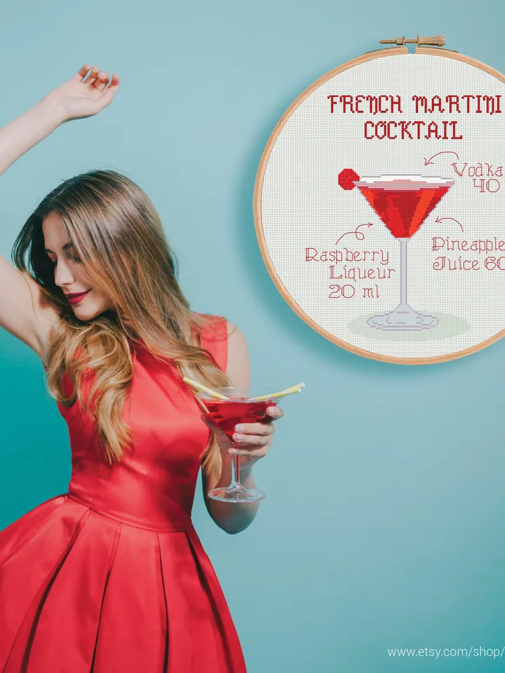 Cocktail French Martini Cross stitch pattern | Embroidery Pattern | Instant Download | Embroidery Designs