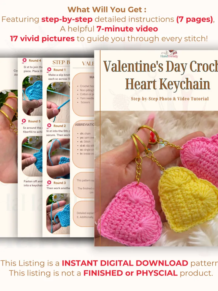 Valentine's Day Crochet Heart Keychain | Cute Amigurumi Heart Pattern | Unique Gift for Her or Couples | Easy Beginner Crochet