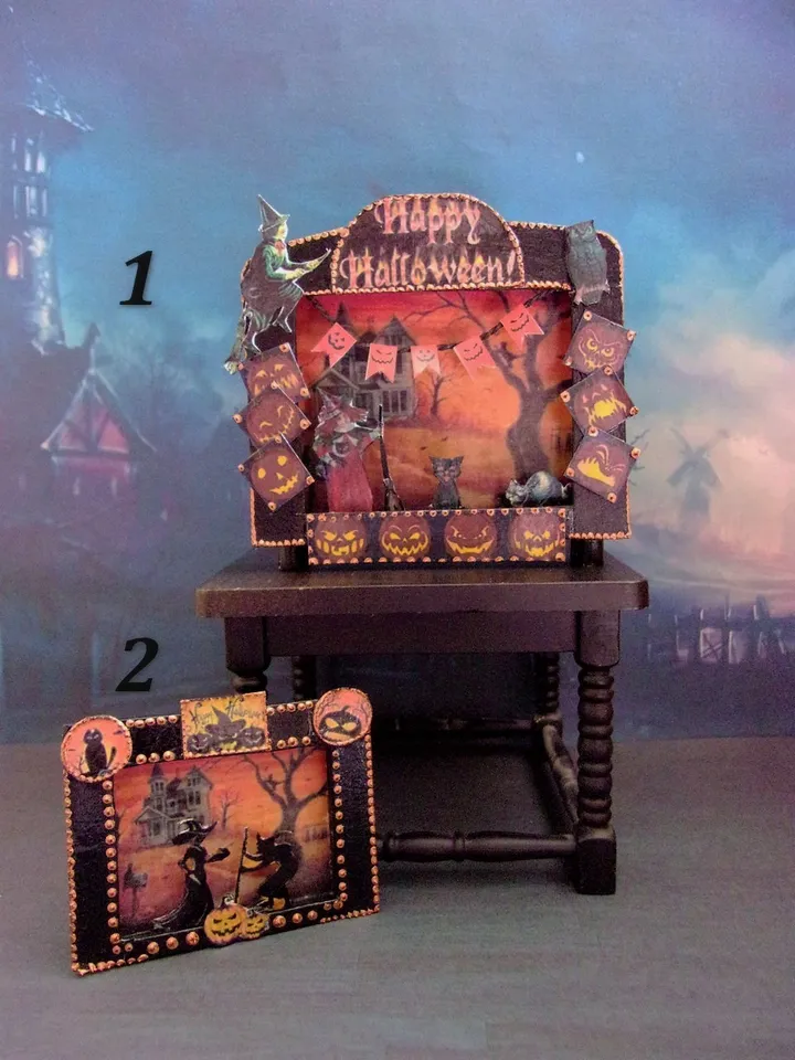 Puppet theater for Halloween. Dollhouse miniature. Handmade. 1:12. Halloween.