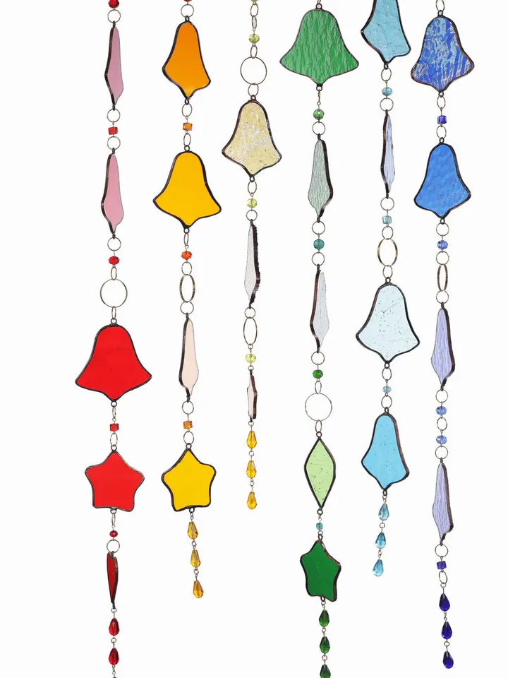 Garlands. Children's. Bells. Stars, Childhood Garland, Glass Bell Garland, Star Garland, Stained Glass Garland, Whimsical Glass Decorations, Holiday Garland with Bells and Stars