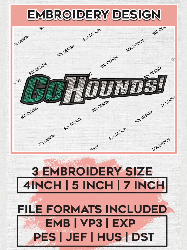 NCAA Go Hounds College Team Logo Embroidery Design Files, NCAA Loyola Maryland Greyhounds Machine Embroidery, NCAA Teams, 3 sizes, NCAA Machine embroidery designs, Digital Download