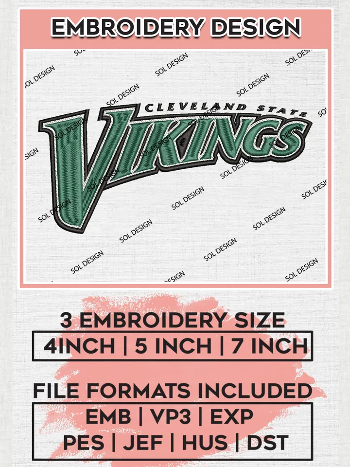 Cleveland State Vikings Football Team Word Logo Embroidery Design Files, NCAA Cleveland State Vikings Machine Embroidery, NCAA Teams, Game Day, 3 sizes, NCAA Machine embroidery designs, Digital Download