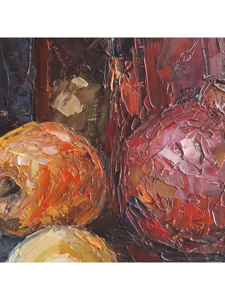 Pomegranate Apple Painting 9x6,9" ORIGINAL ART Still Life with Fruits Kitchen Artwork Signed by artist Marina Chuchko