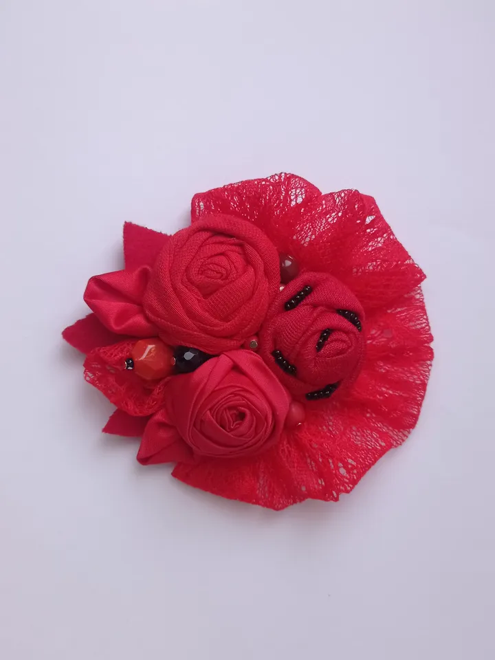 Red Textile Brooch Pin