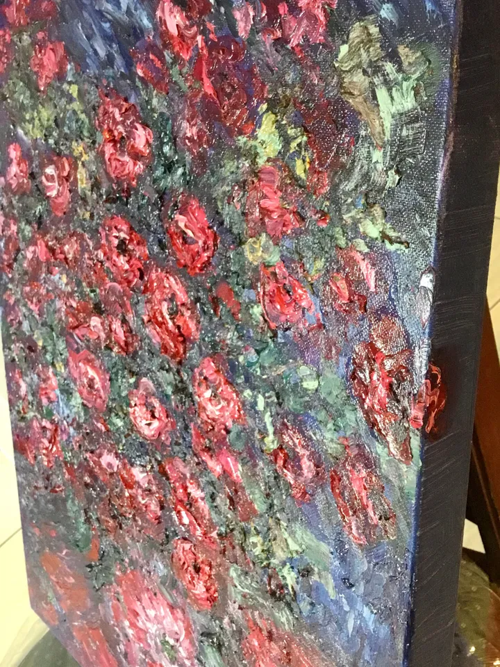 Red flowers in a vase,original oil heavy textured impasto painting on 3d canvas ,wall hanging,home decoration,gift.