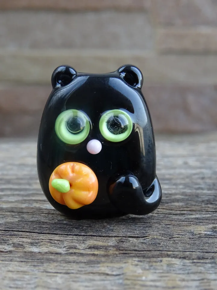 GLASS FIGURINES Cat figurine Miniature cat gifts BLACK cat decor Miniature animals Tiny glass animals Halloween decoration Glass cat art