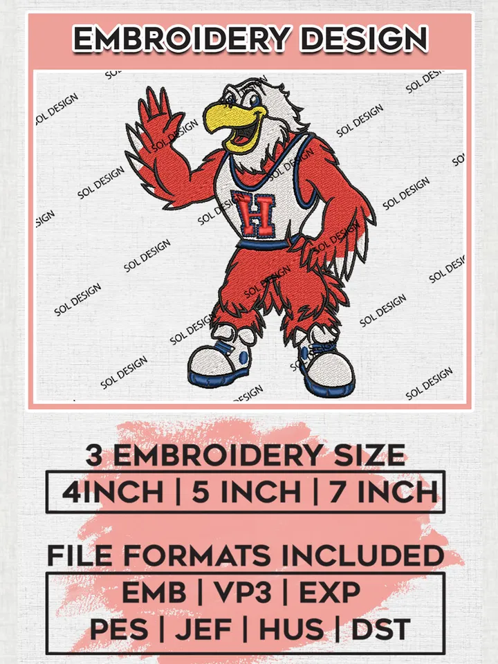 NCAA Hartford Hawks Team Mascot Logo Embroidery Design Files, NCAA Hartford Hawks Machine Embroidery, NCAA Teams, 3 sizes, NCAA Machine embroidery designs, Digital Download
