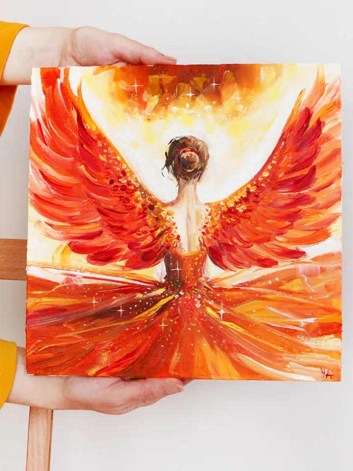 Phoenix Goddess Oil Painting Woman Phoenix Art Original Phoenix Angel Artwork Phoenix Girl Wall Art . MADE TO ORDER