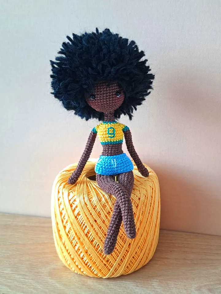 Crochet Brazilian doll, black art doll, handmade doll, miss brazil, dark skin doll