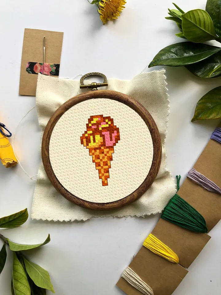Ice cream small cross stitch pattern PDF Mini cross stitch chart, Minimalistic food cross stitch Instant download PDF, Kitchen decor #F9