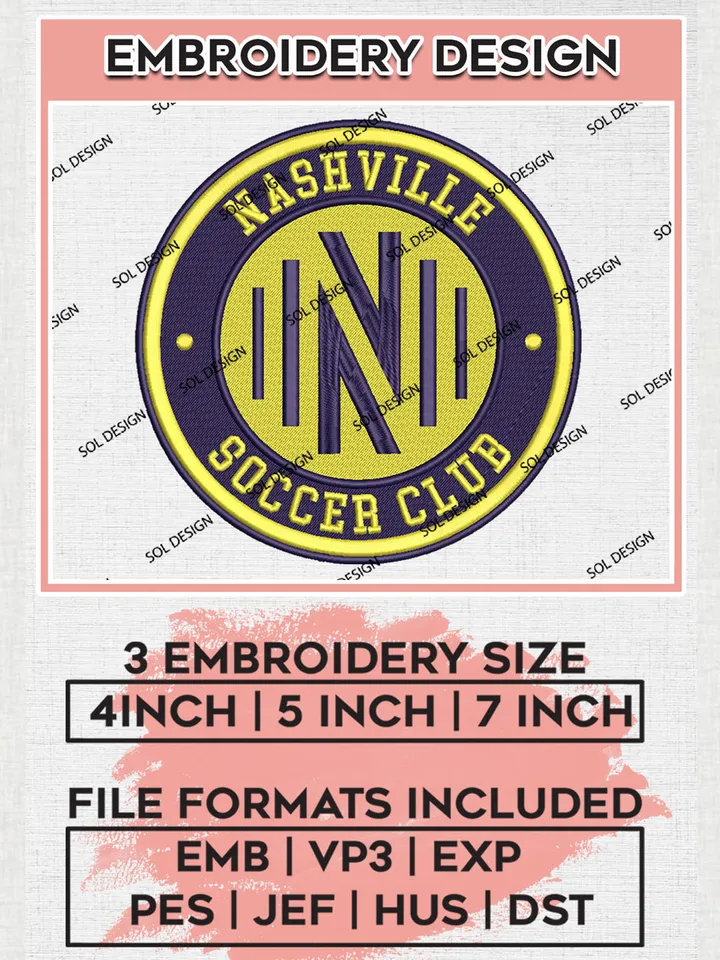Nashville SC Soccer Team Logo Embroidery Design, MLS Nashville SC Logo Embroidery Files, Soccer Team Machine Embroidery, Machine Embroidery Design
