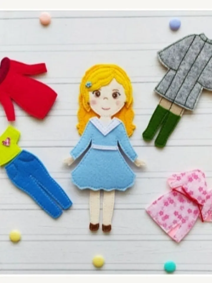 Felt Dollhouse Quiet book pattern pdf, Felt doll Pattern with clothes set, Dress up Doll, Felt book pattern for girl