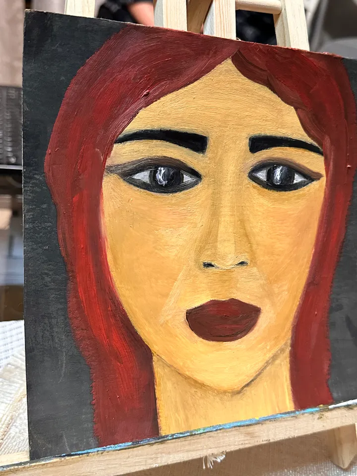 Oil Painting Abstract Portrait of a Girl Female Art People Cardboard 8x8 inches 20x20 cm Miniature Modern Art Abstraction Unframed Wall Decor