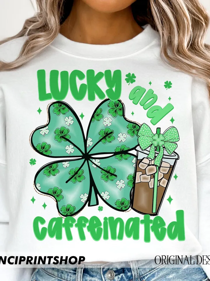 To Be Lucky & Caffeinated PNG, St. Patrick's coffee PNG, St. Patrick's Day png, Lucky Shamrock png, St Patrick's Coquette Bow png, Lucky png