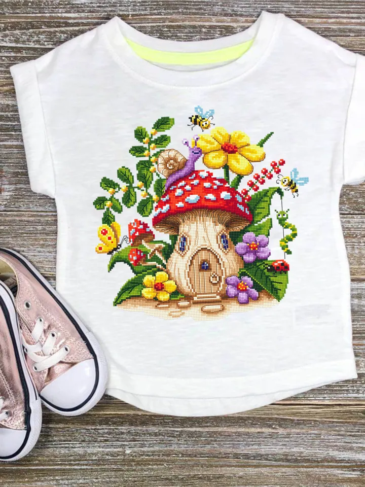Magic mushroom house cross stitch pattern PDF download Fairy mushroom cross stitch chart, Summer flowers, Fly agaric Amanita, Butterfly #L66