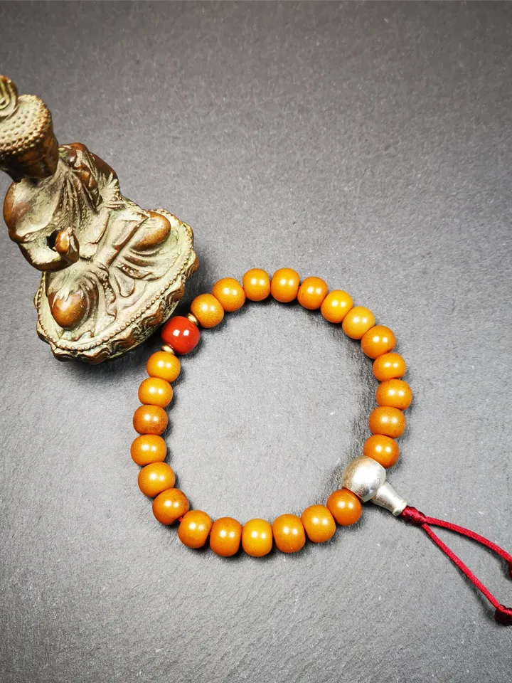 Gandhanra Handmade Tibetan Bracelet Mala,24pcs Corypha Linn Seed Beads,Prayer Beads ,Diameter 0.4", Circumference 8.7"