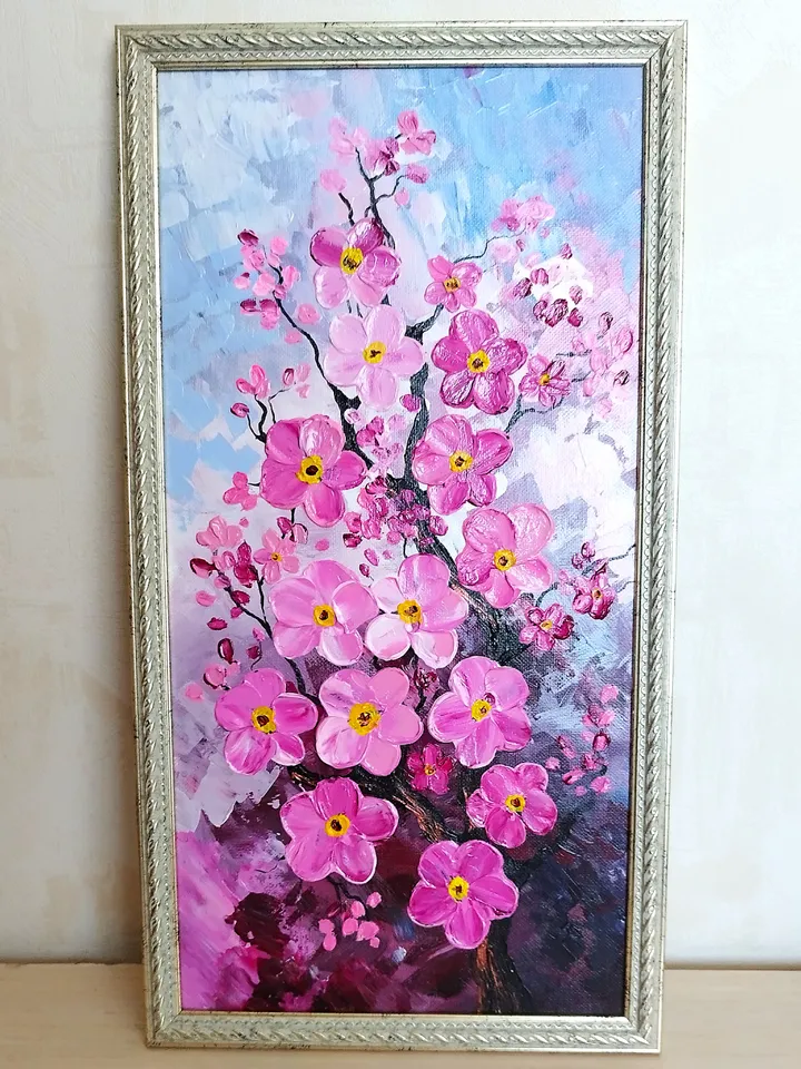 Cherry blossom acrylic painting impasto artwork