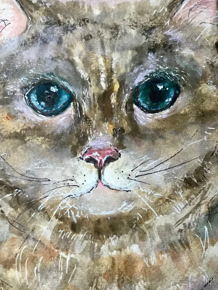 Fat grey cat original painting,watercolor original wall art,watercolor animals painting,cat lovers gifts,cat small original artwork,gift