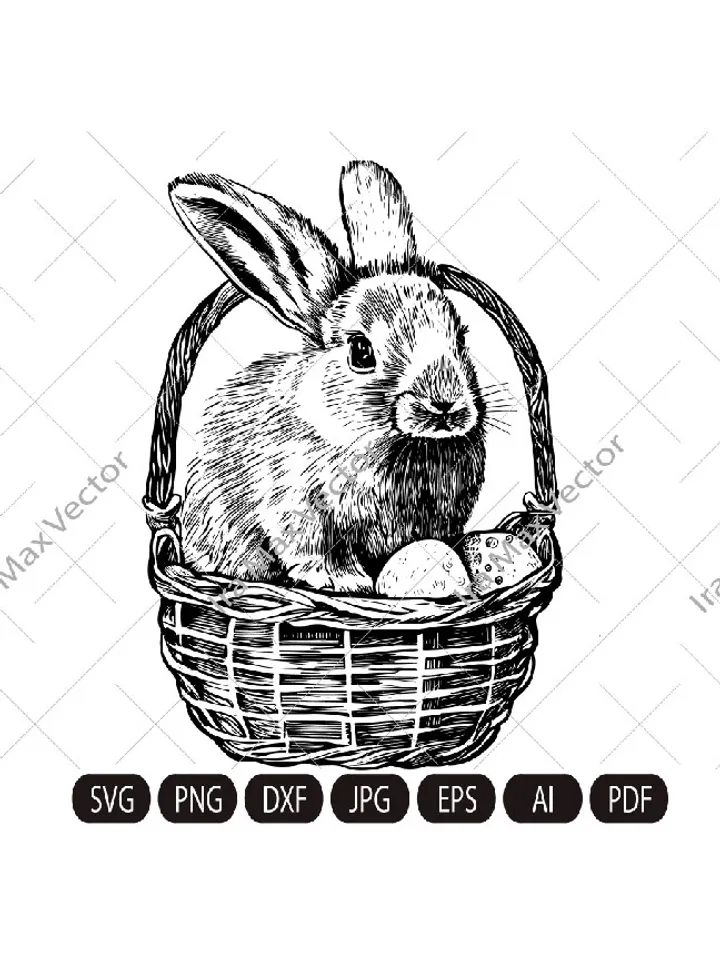 Easter bunny in a basket with eggs, svg file, easter print, Easter Bunny SVG, Happy Easter svg, Spring svg, Rabbit SVG Cut file, Flower Bunny svg, Animal Face ,Bunny in basket