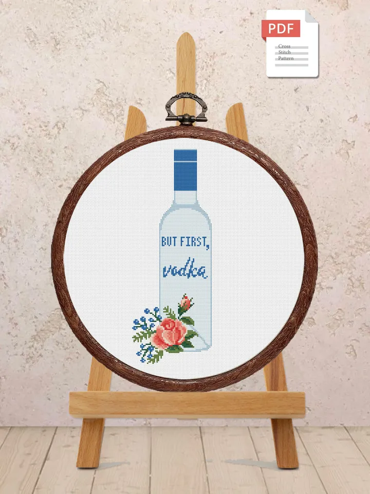 Set of 2 But First Vodka Cross Stitch Pattern, Kitchen Cross Stitch, Embroidery Vodka, But First Wine Pattern, Modern Cross Stitch #kt006