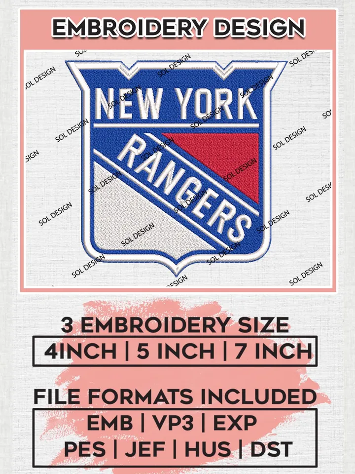 New York Rangers Machine Embroidery Files, NHL New York Rangers Embroidery Designs, NHL New York Logo, NHL Embroidery Design, Hockey Team, Digital Download
