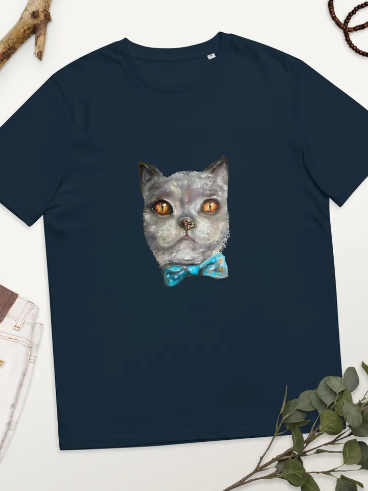 Cat in a bow tie Unisex organic cotton t-shirt made with my original soft pastel painting,funny animals t shirt gifts.