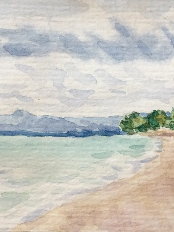 "ACEO Beach" watercolor painting original wall art landscape seascape picture sea water wave artwork