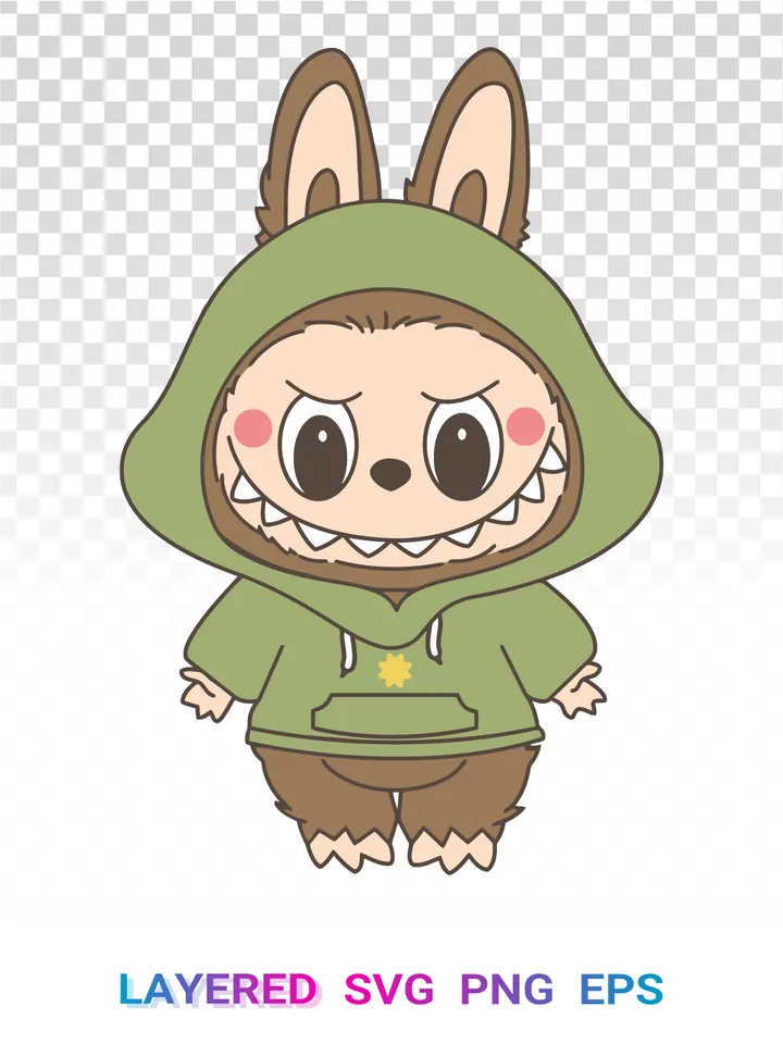 Labubu Green Hoodie SVG PNG, The Monsters Cartoon Clipart, Cricut