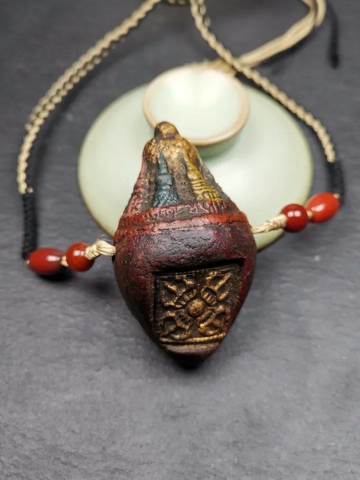 Gandhanra Old Tibetan Niang La Tsa Tsa Statue,Stupa Amulet,Pagoda Pendant,with Cross Vajra Stamp,Large Size 65mm,30+ Years Old