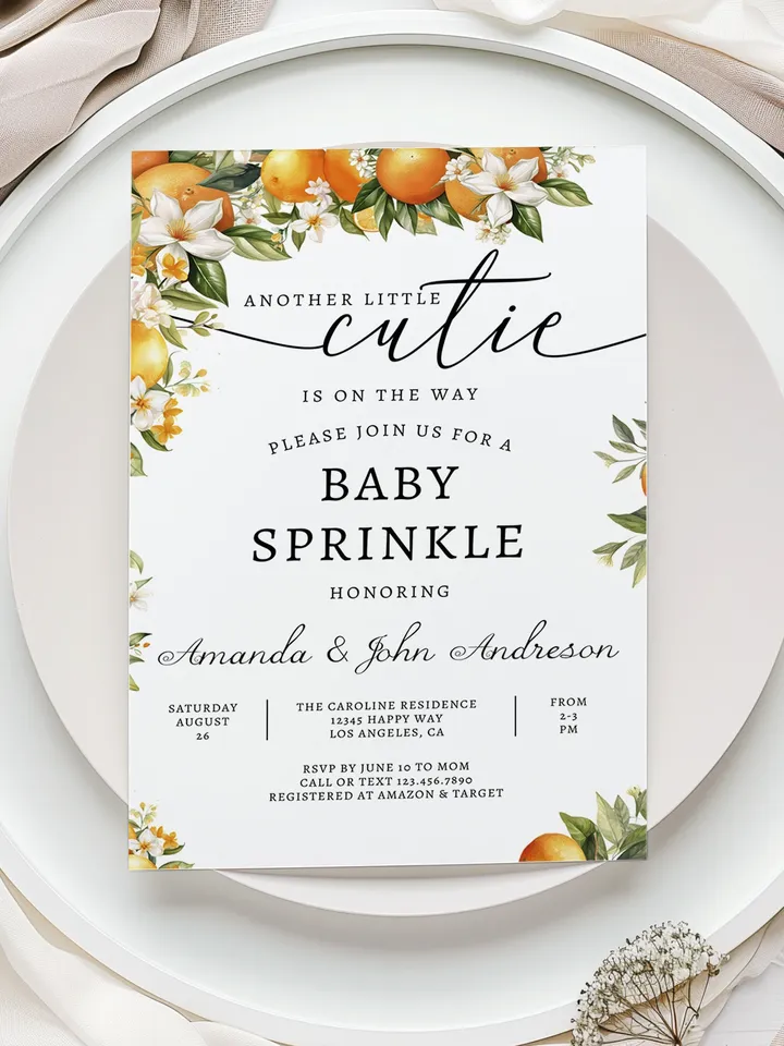 Little Cutie Baby Sprinkle Invitation Template, Cutie Baby Shower Invitation Template, Girl Baby Sprinkle Editable Template - I104