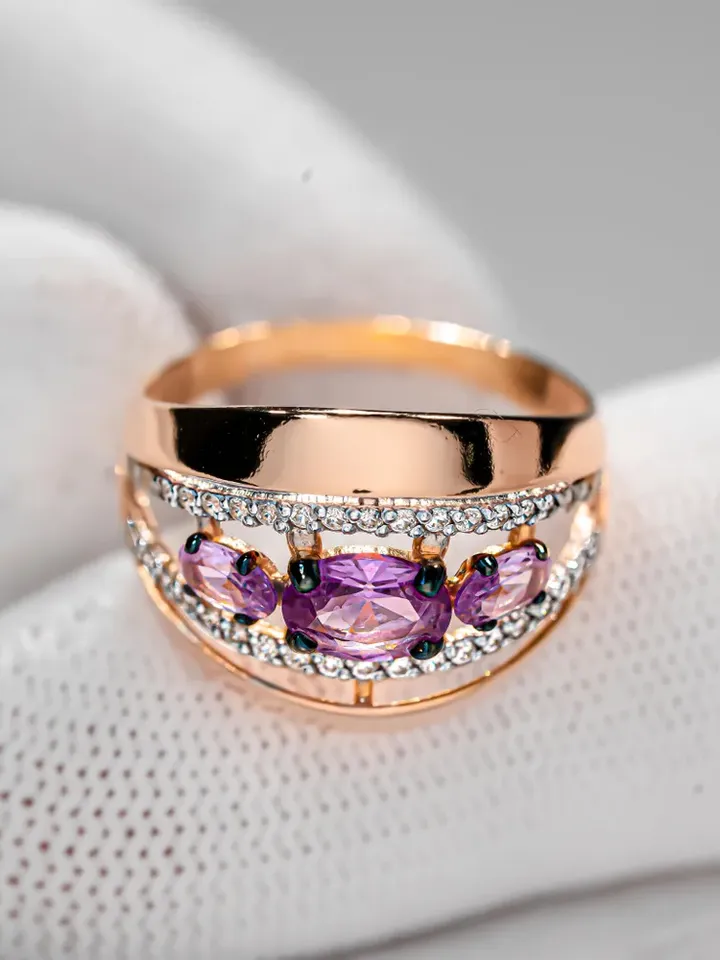 Ring Silver gold plated 925 assay value with alexandrite