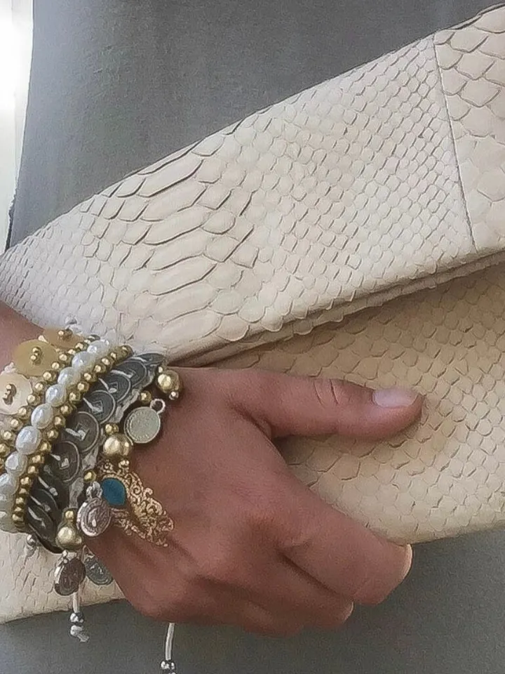 Genuine python skin cream handmade clutch, classy elegant leather envelope bag, purse free shipping, flat snake leather clutch,small clutch