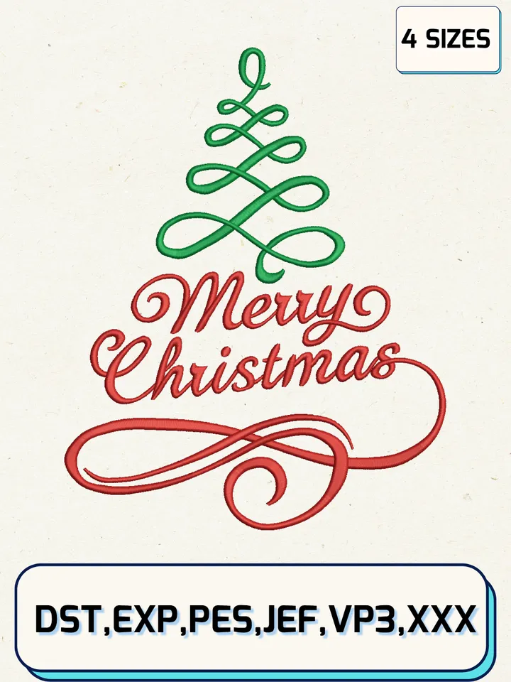 Merry Christmas Embroidery Designs,Christmas Embroidery Designs,Machine Embroidery Files,4 Sizes
