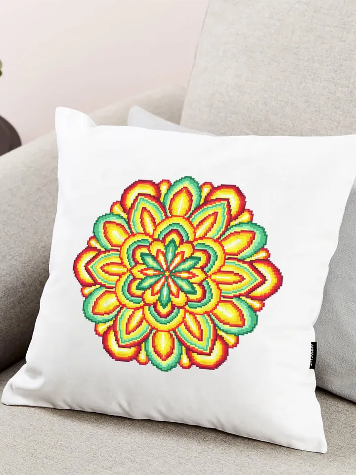 Colorful Mandala cross stitch pattern download PDF, Easy mandala ornament embroidery PDF, Floral ornament cross stitch, DIY Home decor #M69