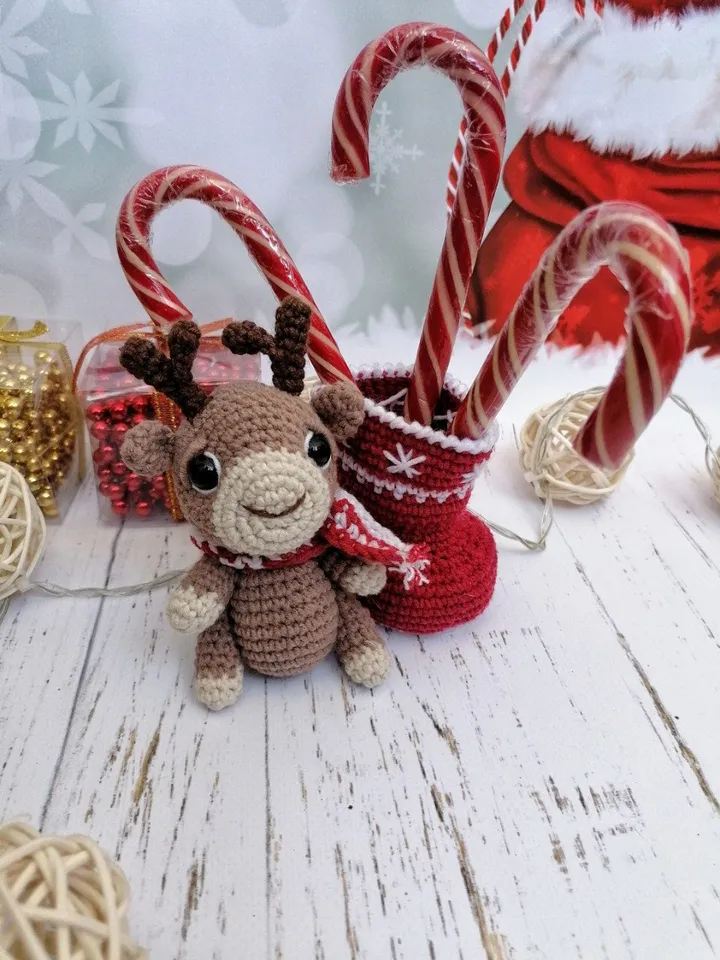 PDF Christmas Deer in a sock Christmas amigurumi pattern Christmas ornament Deer Christmas decoration X-mas crochet Amigurumi Christmas Sock
