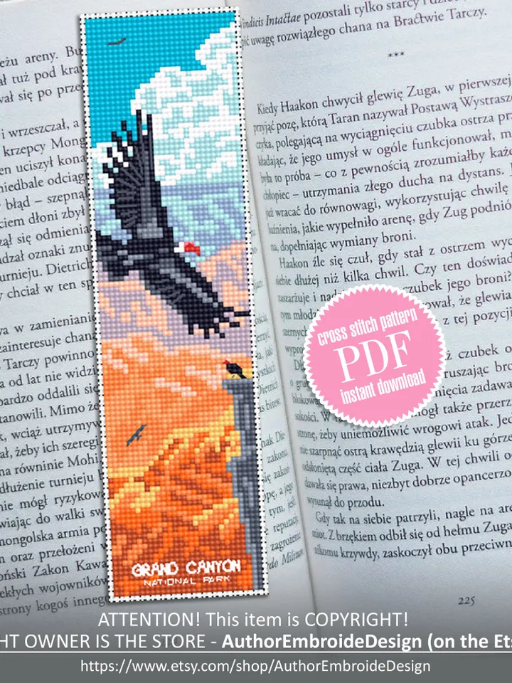 Grand Canyon national park bookmark cross stitch pattern PDF instant download Nature cross stitch chart, Digital bookmark pattern PDF #B188
