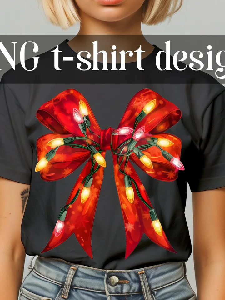 Christmas Light Coquette Bow PNG tshirt design, Christmas Season sublimation, New year PNG, Retro Merry Christmas Png, Coquette Bow