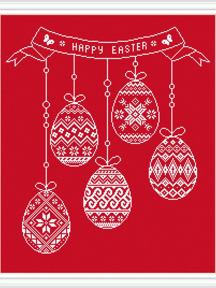 Easter eggs cross stitch pattern PDF download Monochrome sampler cross stitch chart for beginner, Happy Easter pattern digital PDF #T44