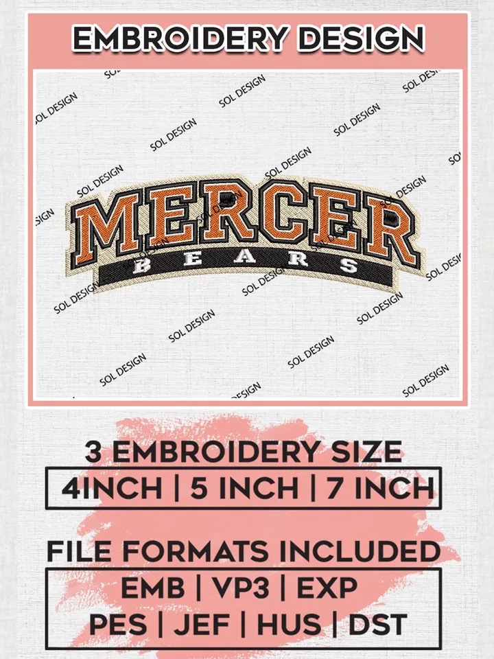 NCAA Mercer Bears Team Wordmark Logo Machine Embroidery Design, NCAA Mercer Bears Knights Team Design Design files, NCAA Team Embroidery Designs, NCAA Machine Embroidery Designs, Digital Download
