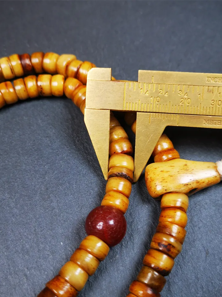 Gandhanra Old Tibetan 108 Yak Bone Mala,Prayer Beads Necklace,Rosary Beads for Meditation,Diameter 0.35", Circumference 22"
