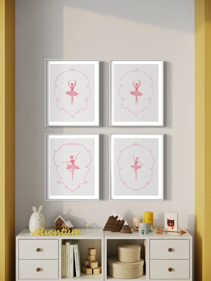 Pink Set Of 4 Ballet Nursery Wall Art Prints, Watercolor Painting, Kids Ballet Prints, Blush Ballerina, Girls Ballet Prints, Vintage Dance