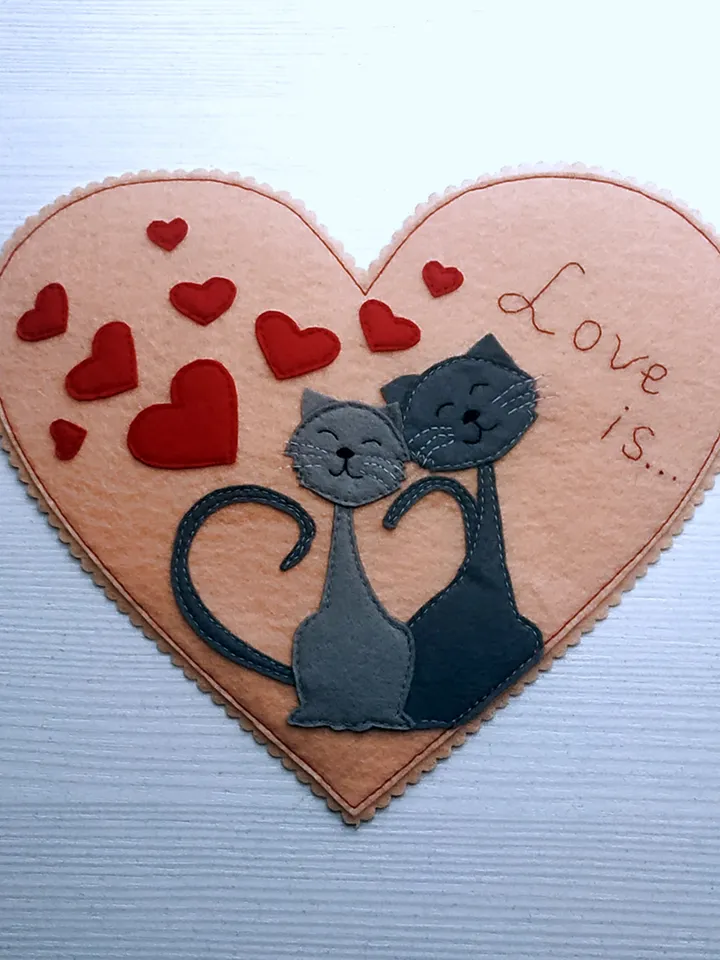 felt pattern, Valentines day card, Valentines day card pattern, felt cute postcard pattern, felt heart pattern, Valentines day gift, Valentines day décor, felt heart PDF sewing pattern, love romantic card, anniversary engagement card, Valentines ornament