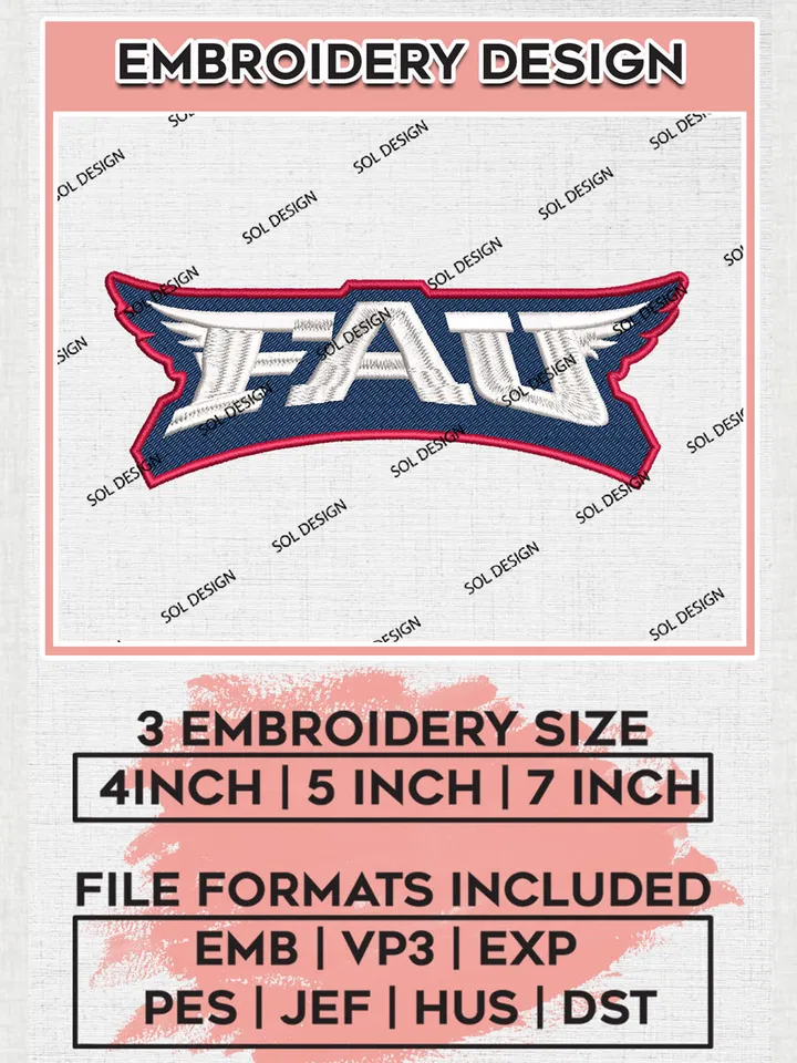 FAU Owls Logo Embroidery Design Files, NCAA Florida Atlantic Owls Team Embroidery, NCAA Game Day, Machine embroidery designs, Digital Download