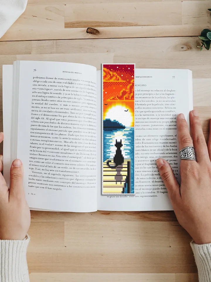 Bookmark cross stitch pattern download PDF Modern handmade bookmark digital Black cat embroidery beginners Sunset cross stitch chart #B59
