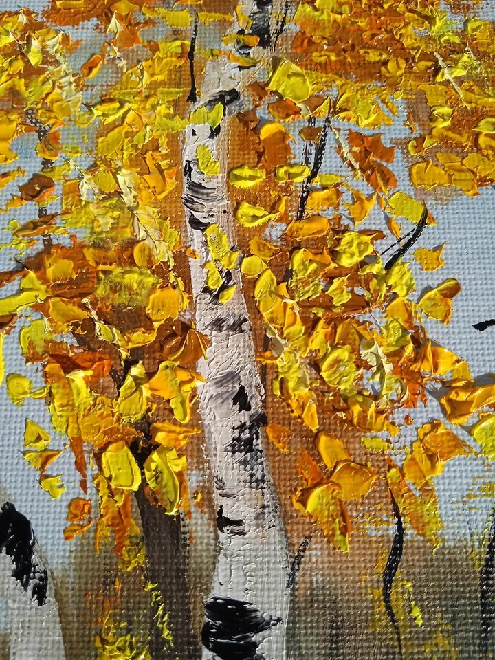 Birch Landscape Art Birch Original Oil Painting Birch Art Impasto Yellow Forest